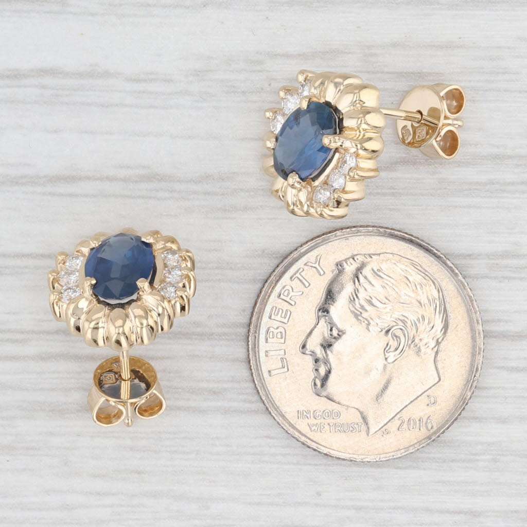 Light Gray 2.25ctw Blue Sapphire Diamond Halo Stud Earrings 14k Yellow Gold