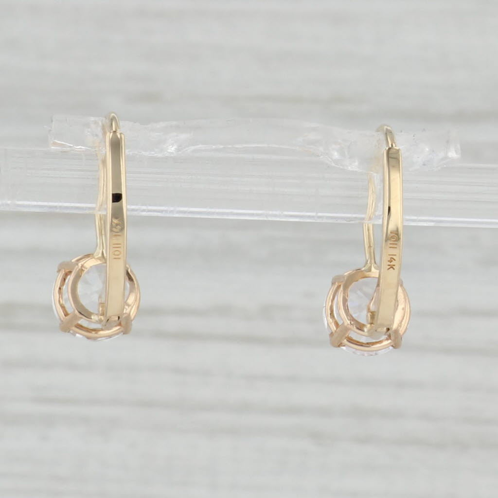 Light Gray 1.56ctw White Sapphire Earrings 14k Yellow Gold Leverback Round Solitaire Drops