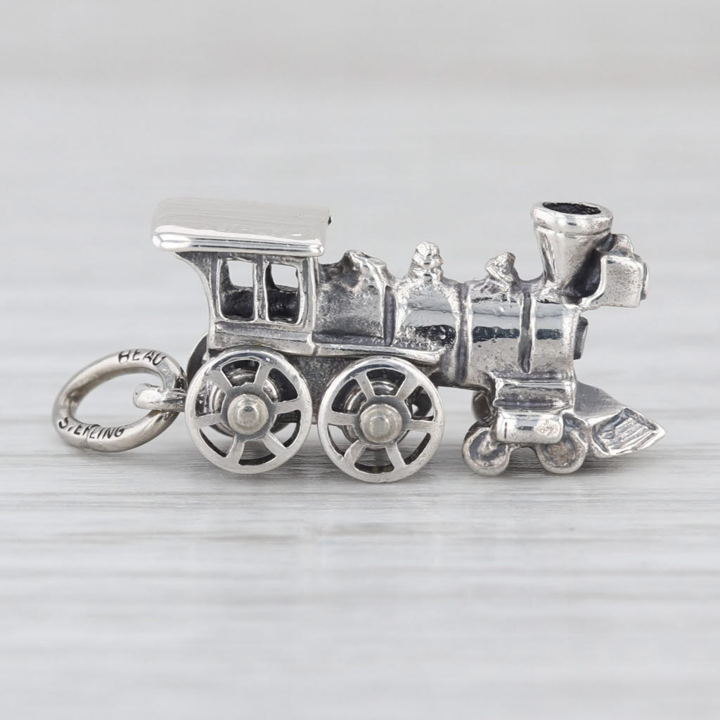 Vintage Train Engine Locamotive Charm Sterling Silver Wheels Move 3D Pendant
