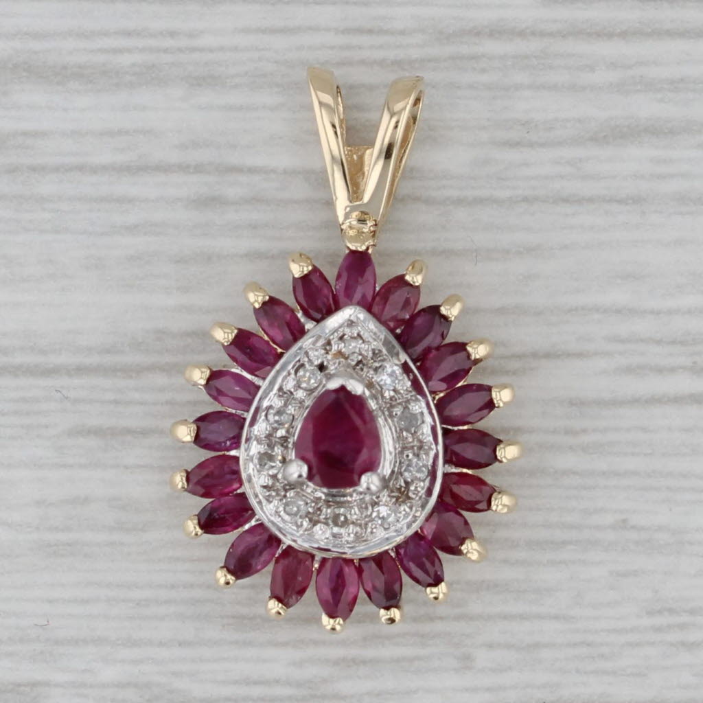 Gray 1.37ctw Ruby Diamond Halo Teardrop Pendant 10k Yellow Gold