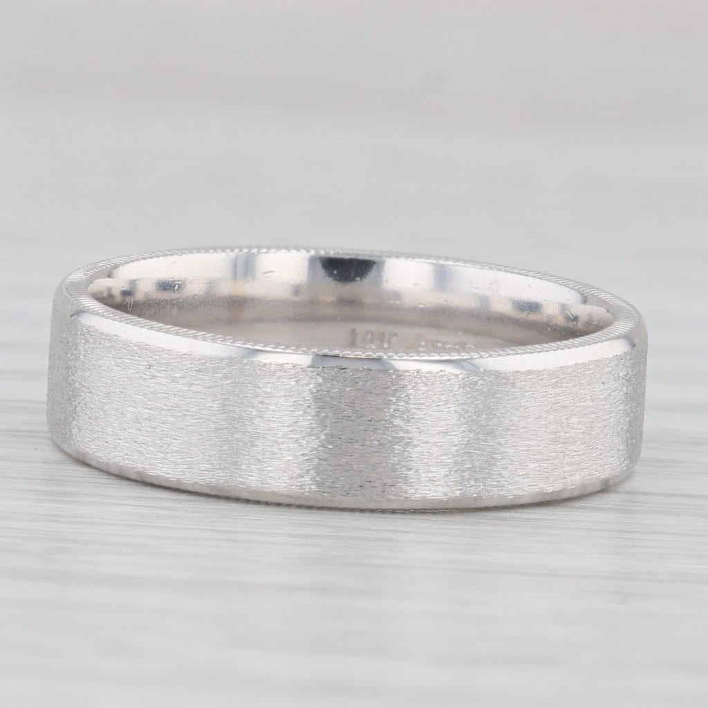 Light Gray Art Carved Men's Wedding Band 14k White Gold Brushed Finish Size 10 Ring