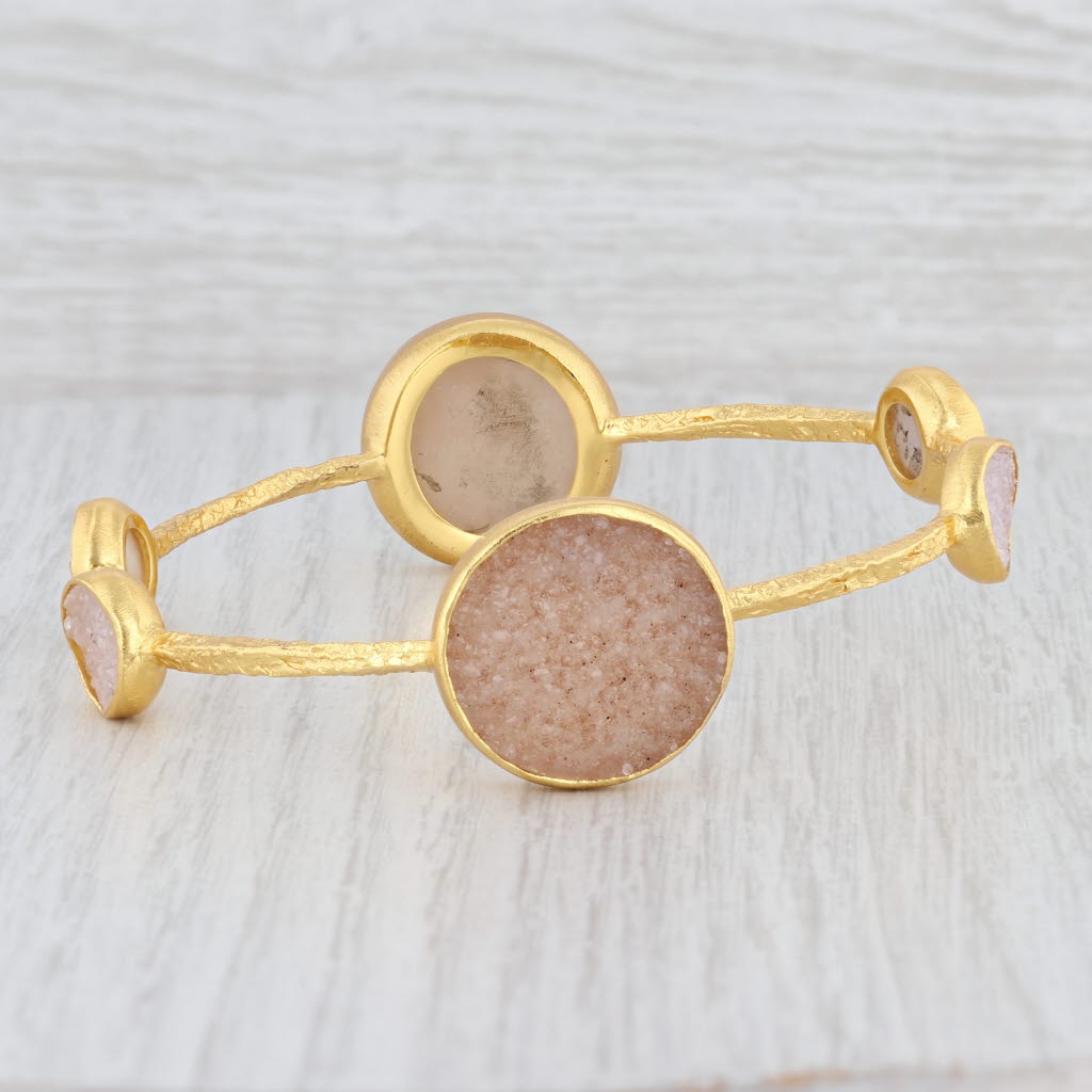 New Nina Nguyen Bangle Bracelet Druzy Quartz 8" 22k Gold Sterling Silver Vermeil