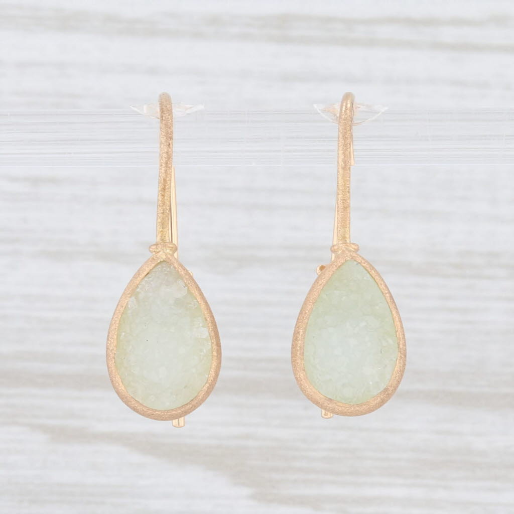 New Nina Nguyen Aquamarine Druzy Quartz Drop Earrings 18k Gold Hook Posts