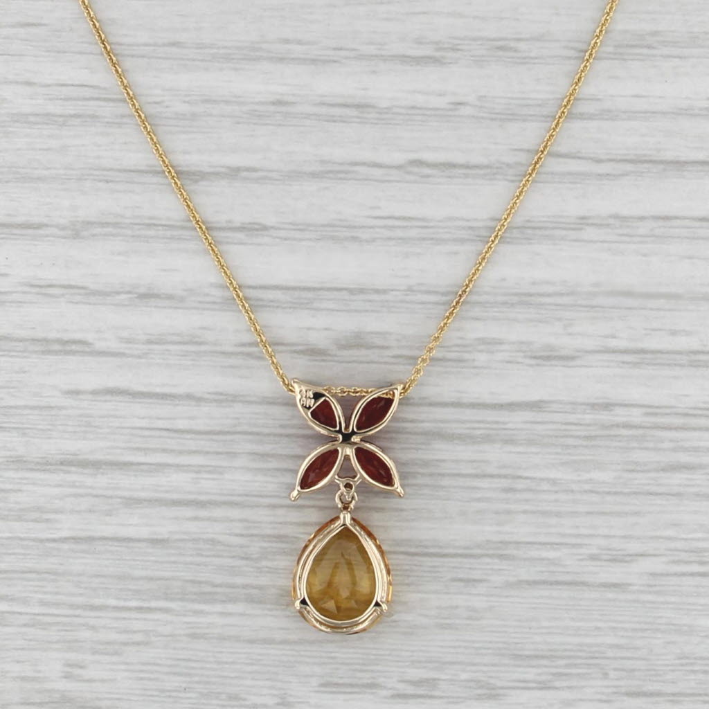 6.04ctw Garnet Flower Citrine Teardrop Pendant Necklace 14k Yellow Gold 18"