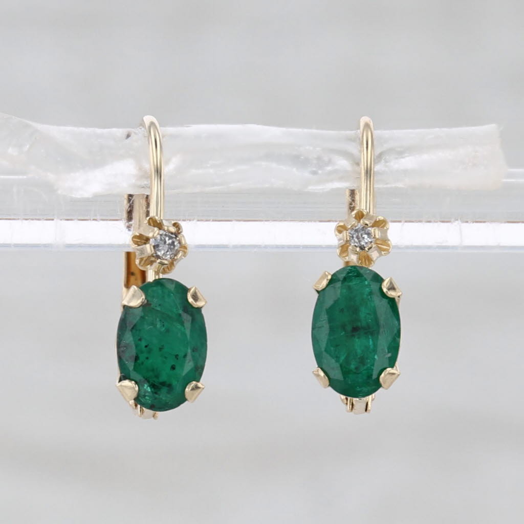 0.90ctw Emerald Diamond Drop Earrings 14k Yellow Gold Level Backs