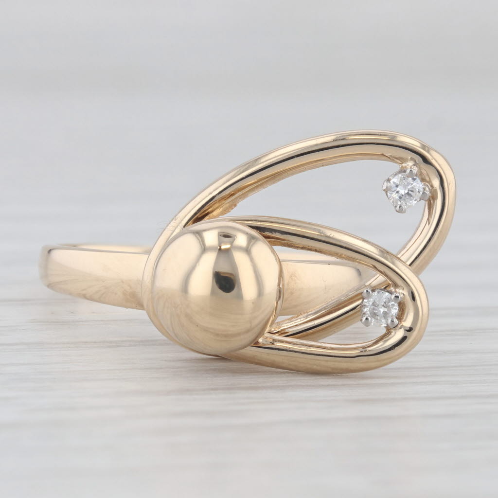 Light Gray Diamond Whirly Orbit Ring 14k Yellow Gold Size 7.25 Moving Spinning Parts