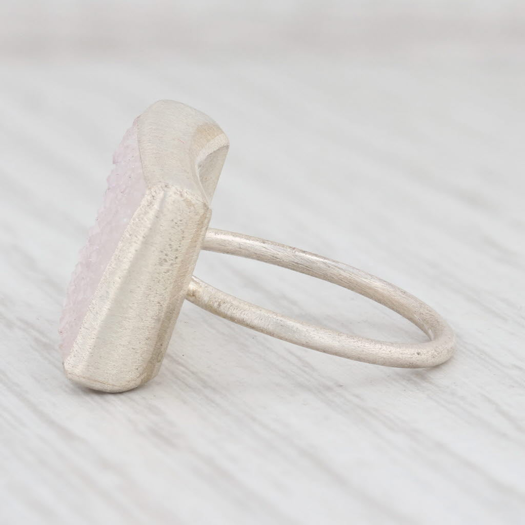 New Nina Wynn White Druzy Quartz Ring Sterling Silver Size 7 Statement