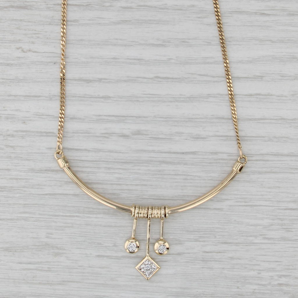 Diamond Drops Contoured Pendant Necklace 14k Yellow Gold 43.25" Curb Chain
