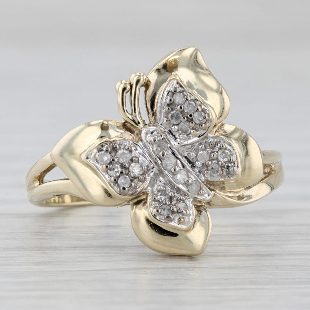 Gray Diamond Cluster Butterfly Ring 10k Yellow Gold Size 7.5