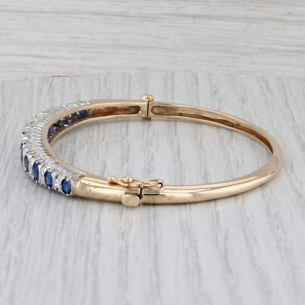 Gray 3.75ctw Blue Sapphire Diamond Bangle Bracelet 14k Yellow Gold 6.5"