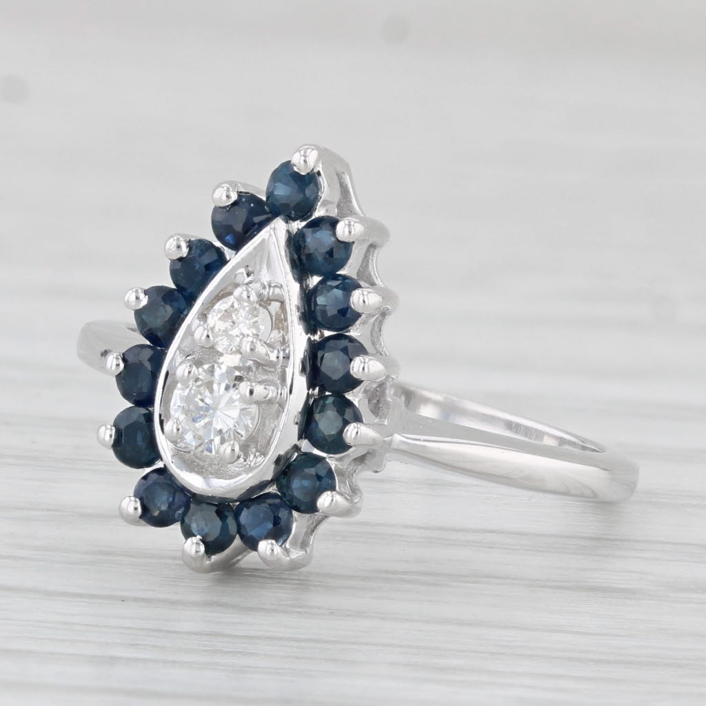 Light Gray 0.62ctw Diamond Blue Sapphire Halo Teardrop Ring 14k Gold Size 6.75 Engagement