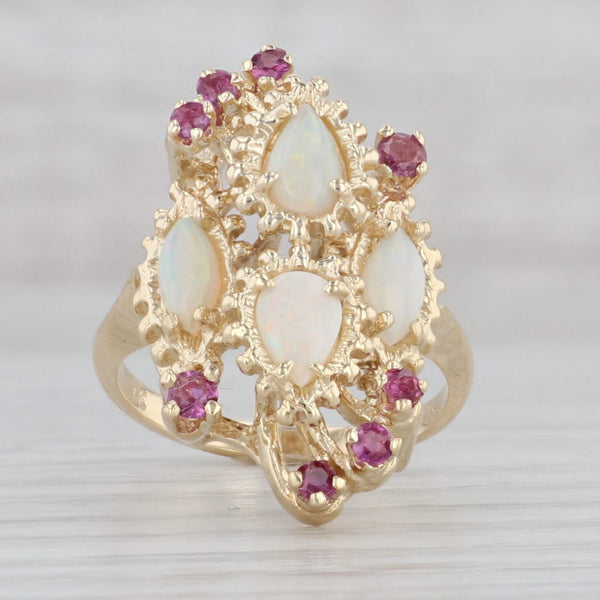 Gray Opal Ruby Cluster Ring 14k Yellow Gold Size 6 Cocktail
