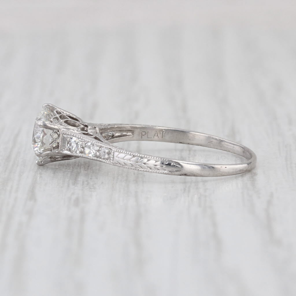 Antique 1.03ctw Round Brilliant Diamond Engagement Ring 900 Platinum Size 7.25
