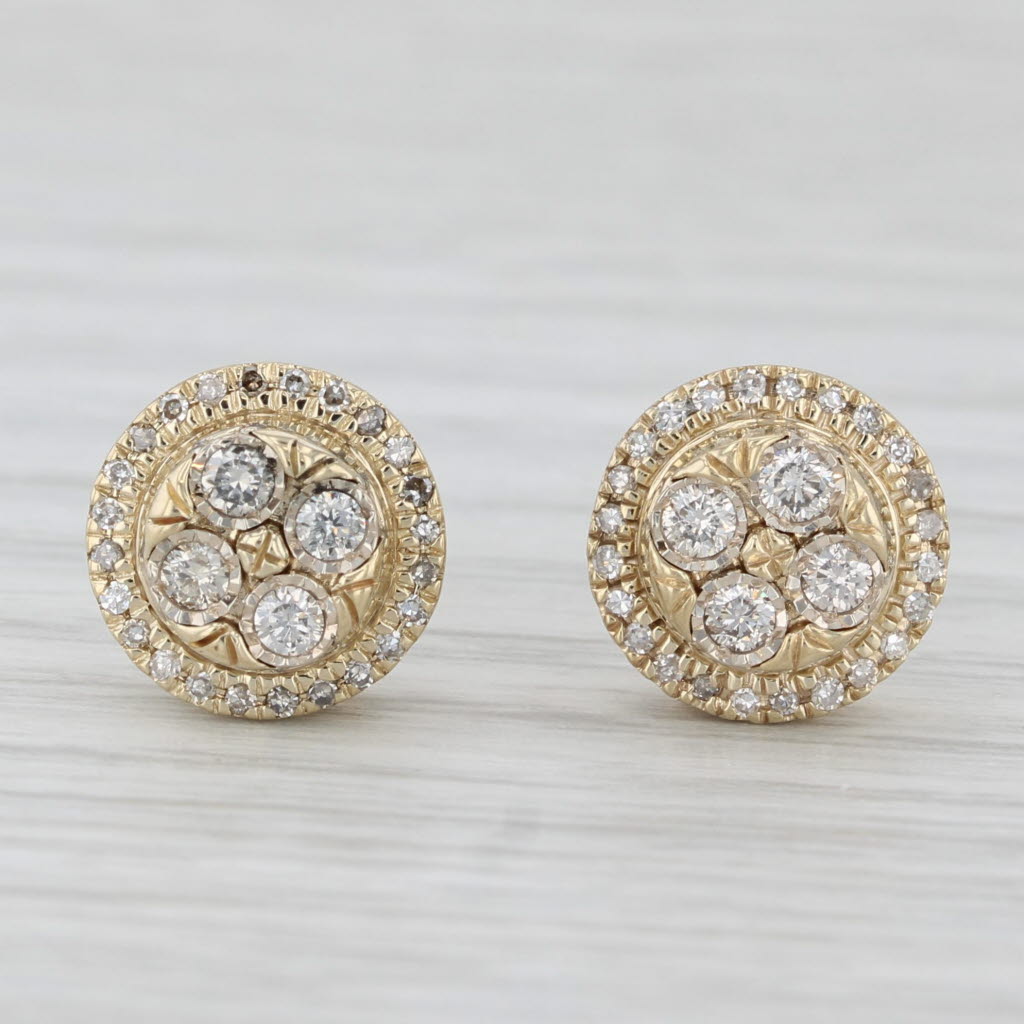 Light Gray 0.33ctw Round Diamond Cluster Stud Earrings 10k Yellow Gold