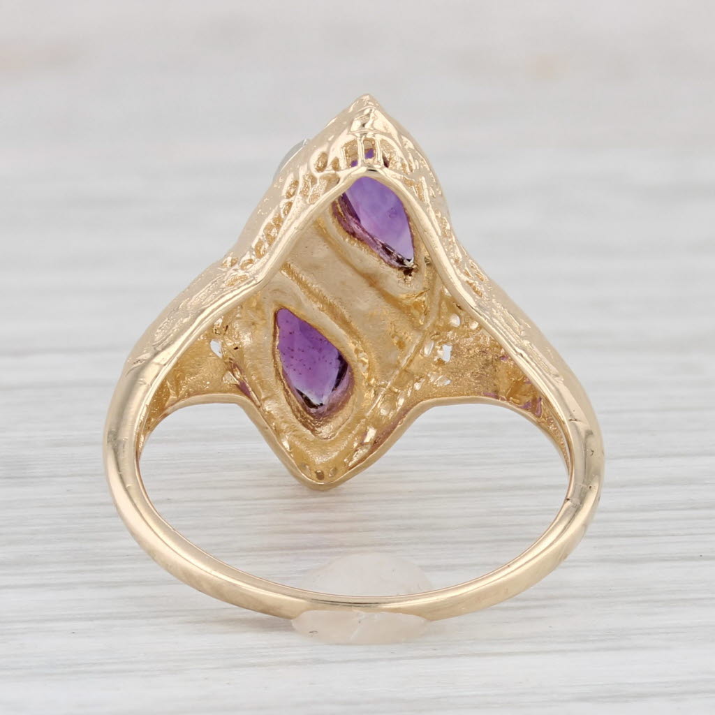 Light Gray 0.73ctw Amethyst Diamond Ring 14k Yellow Gold Filigree Size 7