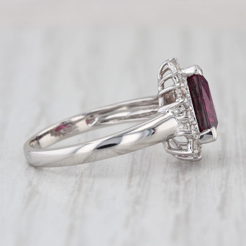 2.85ctw Trillion Rhodolite Garnet Diamond Halo Ring 14k White Gold Size 7.25