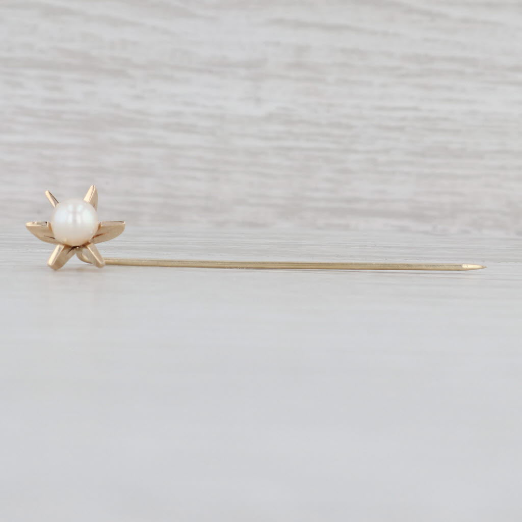 Light Gray Vintage Cultured Pearl Solitaire Stickpin 14k Yellow Gold