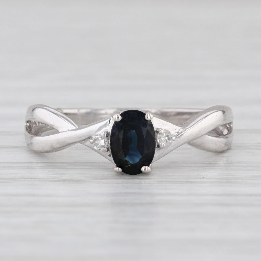0.53ctw Oval Blue Sapphire Diamond Ring 10k White Gold Size 6