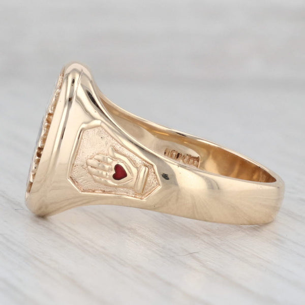 Light Gray Odd Fellows FLT 3-Rings Signet Ring 10k Yellow Gold Size 10.5 Eye Heart Vintage