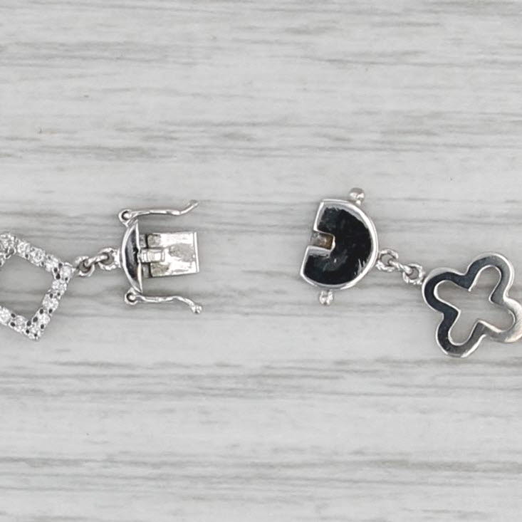 0.42ctw Diamond Circle Square Cross Link Bracelet 18k White Gold 6.75"