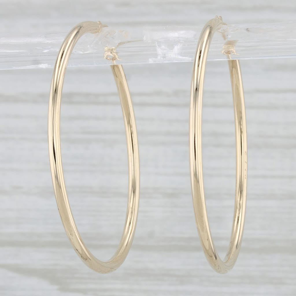 Light Gray Round Hoop Earrings 14k Yellow Gold Snap Top Pierced Hoops