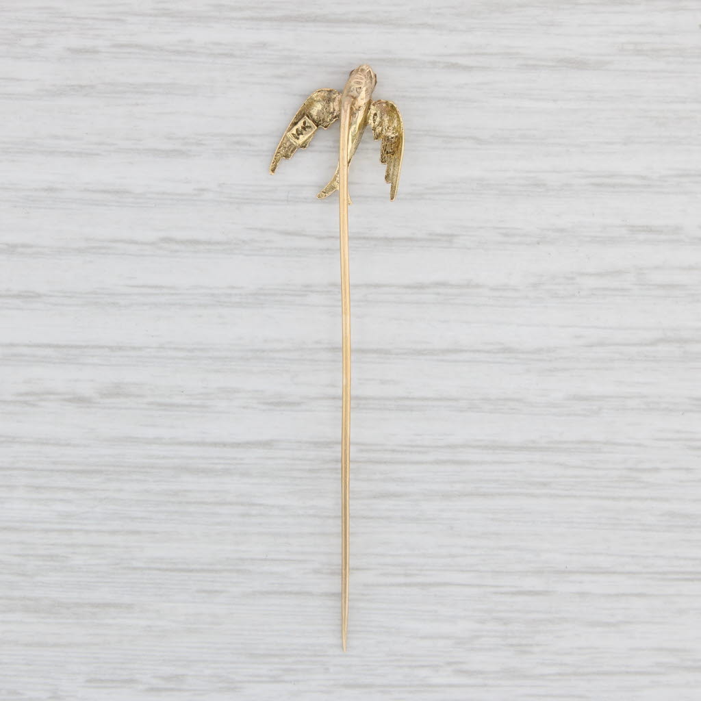 Light Gray Antique Bird Stickpin 14k Bird 10k Pin Yellow Gold As Is