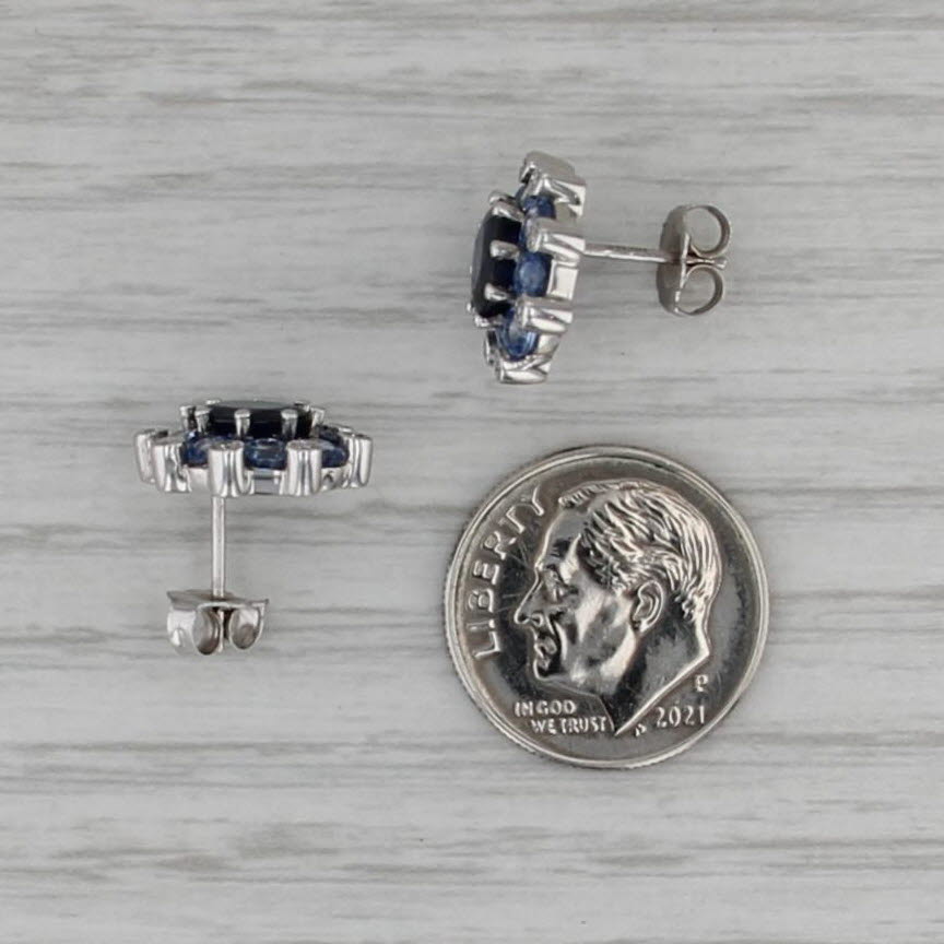 3.76ctw Blue Sapphire Diamond Stud Earrings 14k White Gold Studs