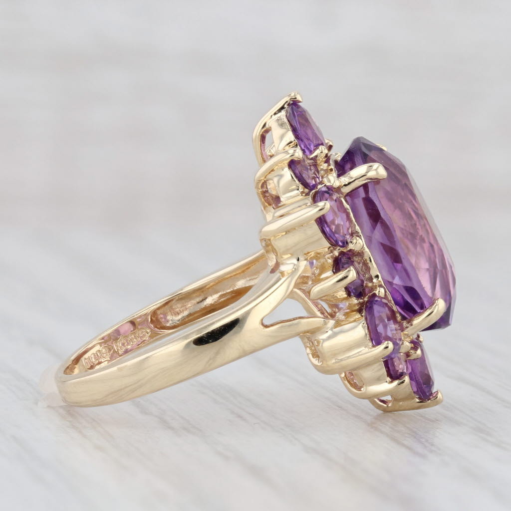 Light Gray 8.20ctw Amethyst Cocktail Ring 14k Yellow Gold Size 6.5