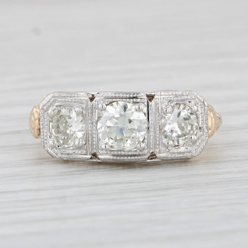 Vintage 1.11ctw 3-Stone Diamond Ring 10k 14k Gold Size 8.25 Floral Filigree