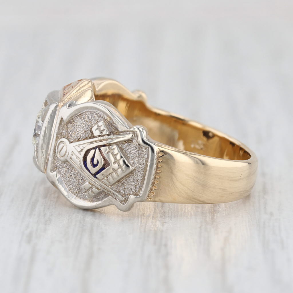 Vintage 0.50ct Diamond Masonic Ring 14k Gold Sz 9.25 Square Compass Blue Lodge