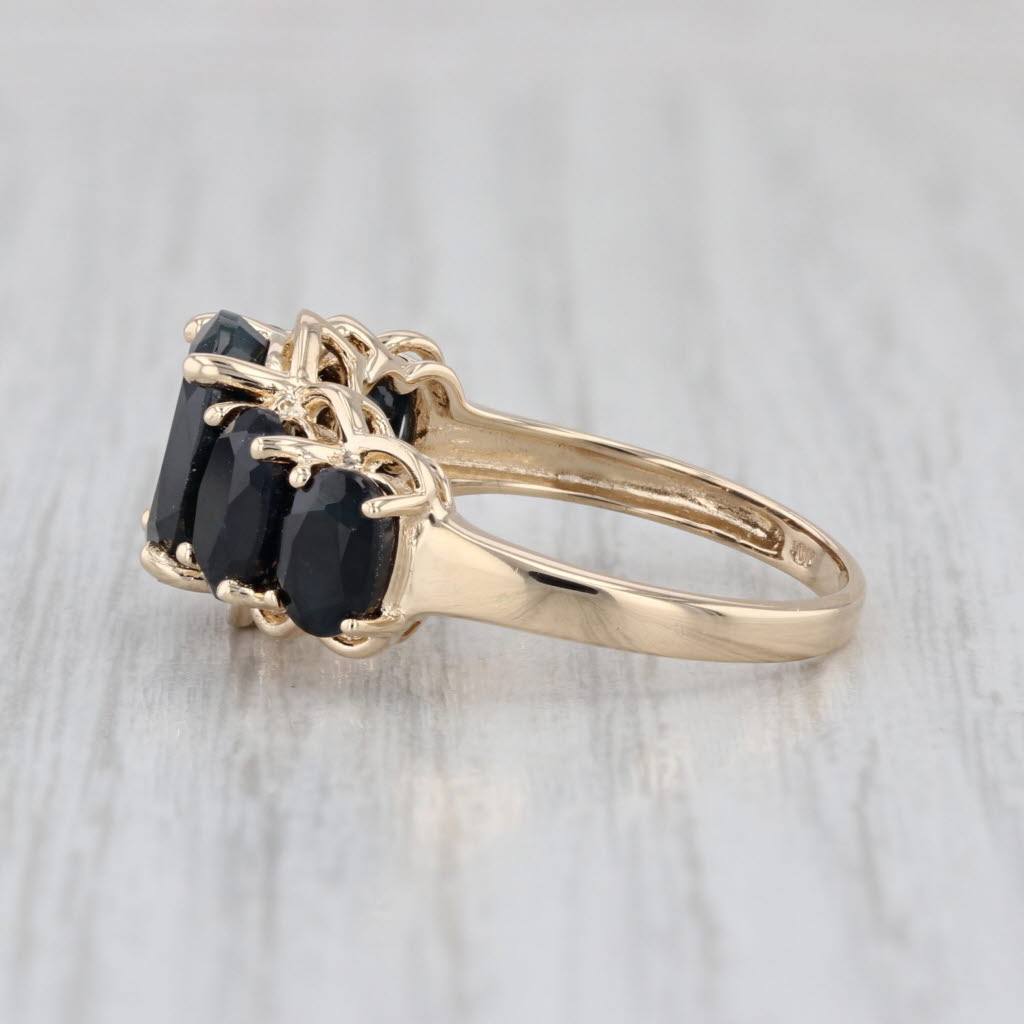 6.83ctw 5-Stone Black Sapphire Ring 10k Yellow Gold Size 8.25