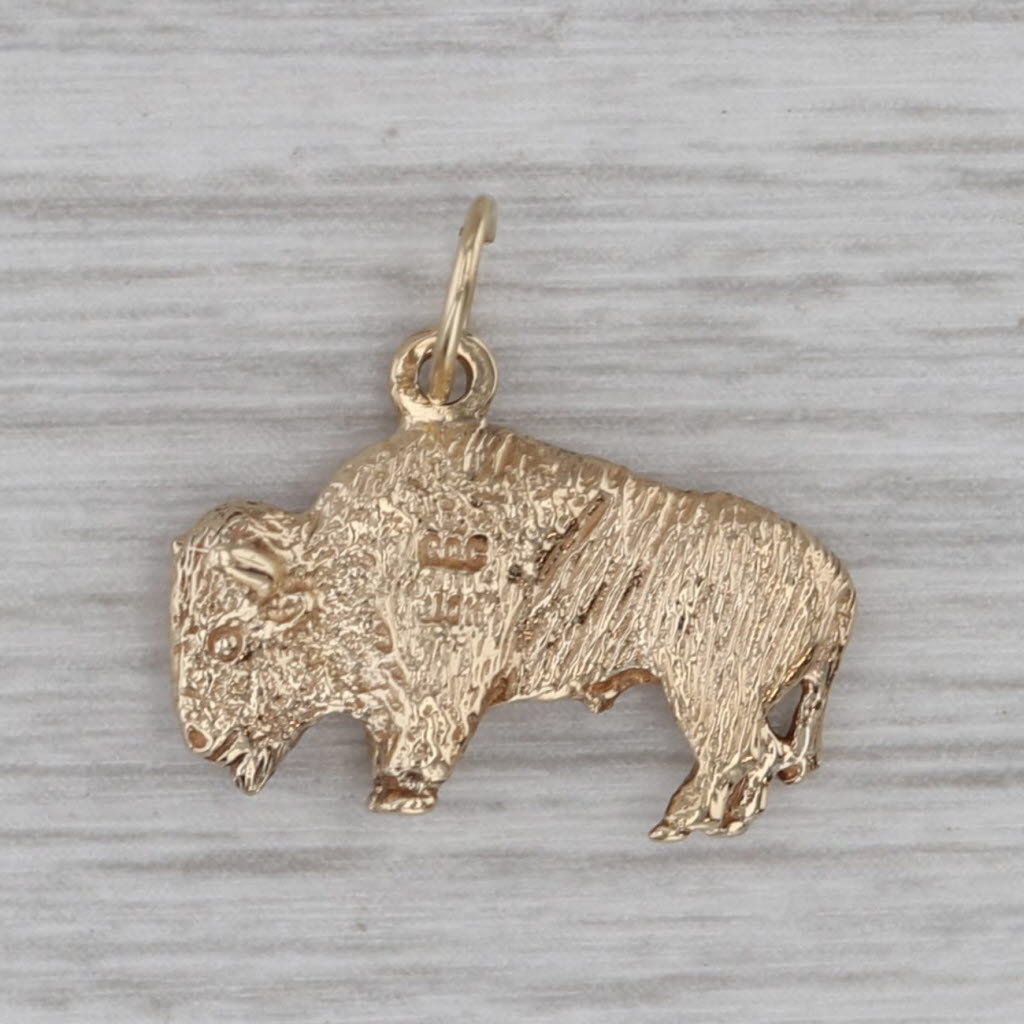 Dark Gray Buffalo Bull Charm 10k Yellow Gold Pendant Animal Jewelry