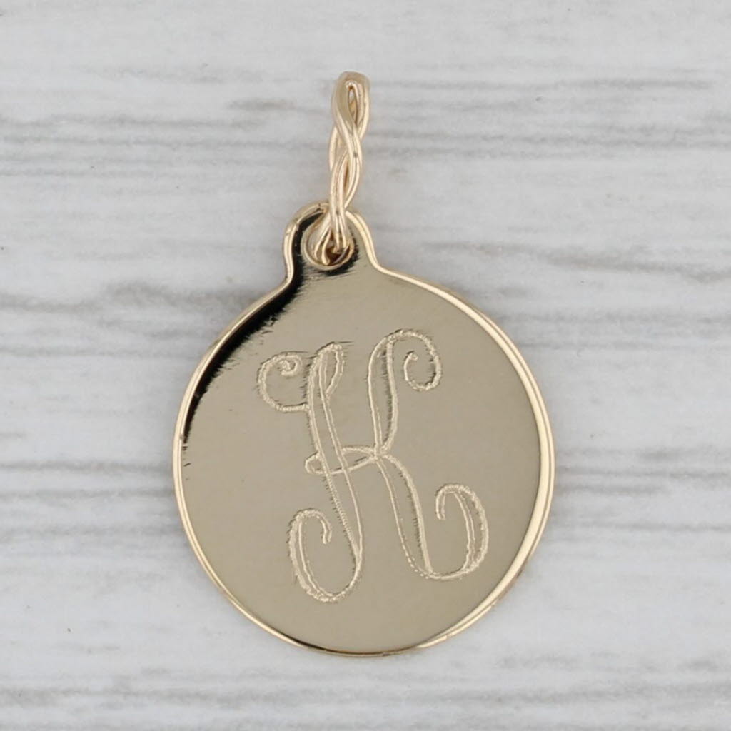 Gray Small Engraved Letter Initial "K" Charm 14k Yellow Gold Pendant