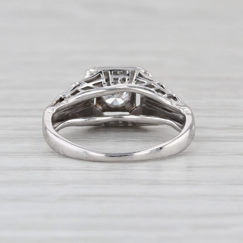 Art Deco 0.15ct Diamond Solitaire Engagement Ring 18k White Gold Filigree Size 2