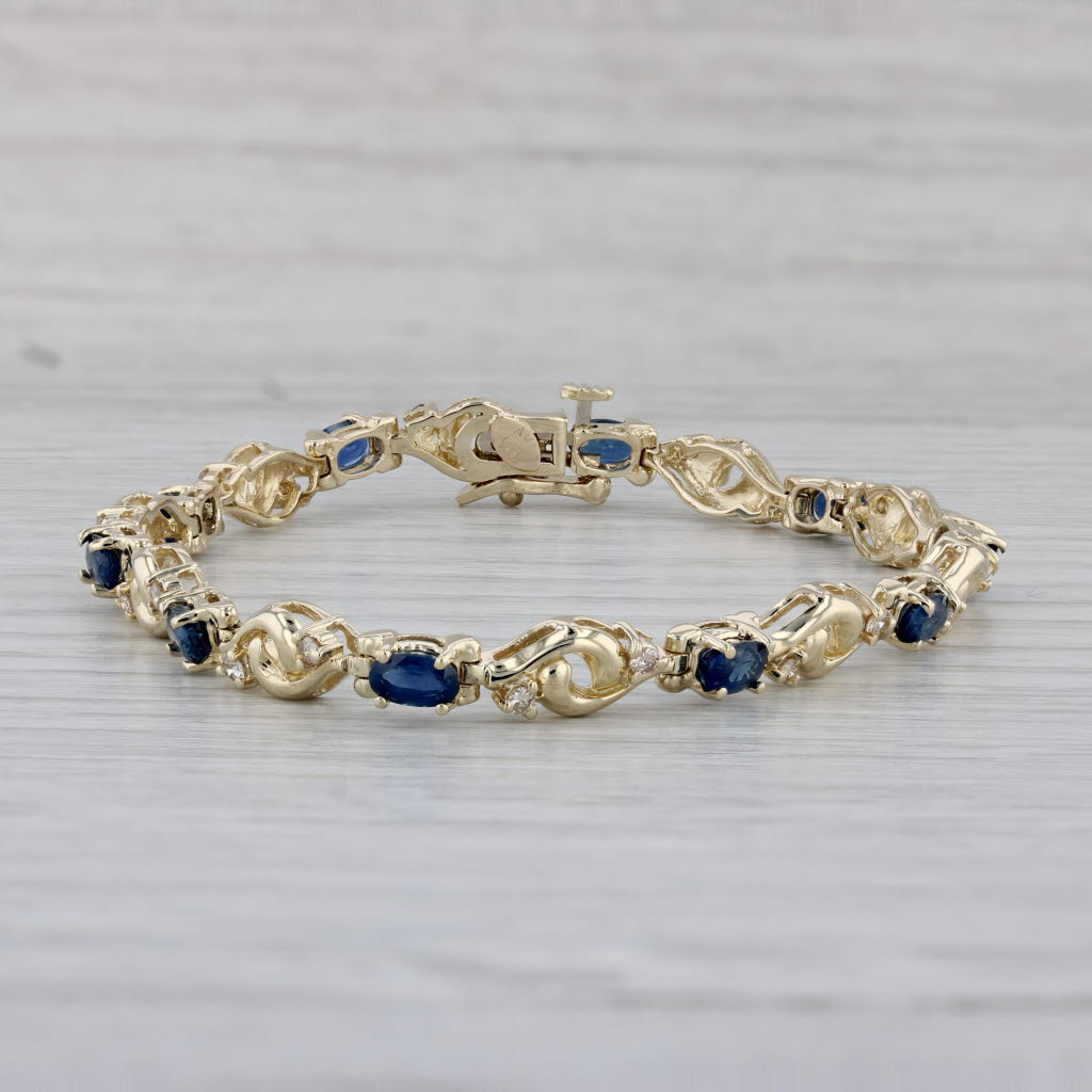 Gray 4ctw Blue Sapphire Diamond Bracelet 14k Yellow Gold 7" 5.4mm