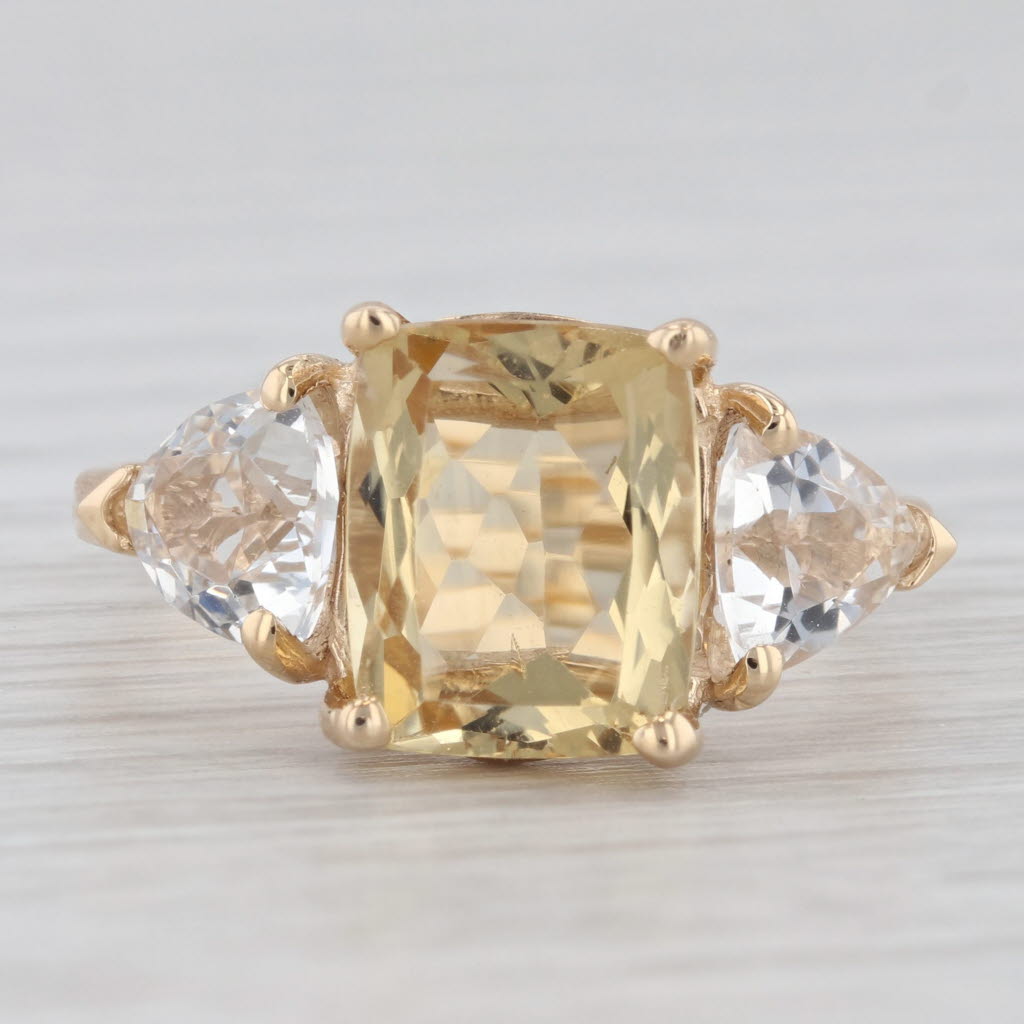 Light Gray 3.90ctw Yellow Heliodor Goshenite Quartz Ring 14k Gold Size 8