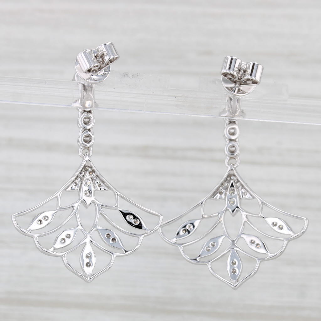 Light Gray New 0.50ctw Diamond Fan Dangle Earrings 18k White Gold Drops Spark