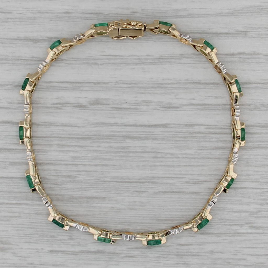 1.94ctw Emerald Diamond Tennis Bracelet 10k Yellow White Gold 7" 3.6mm