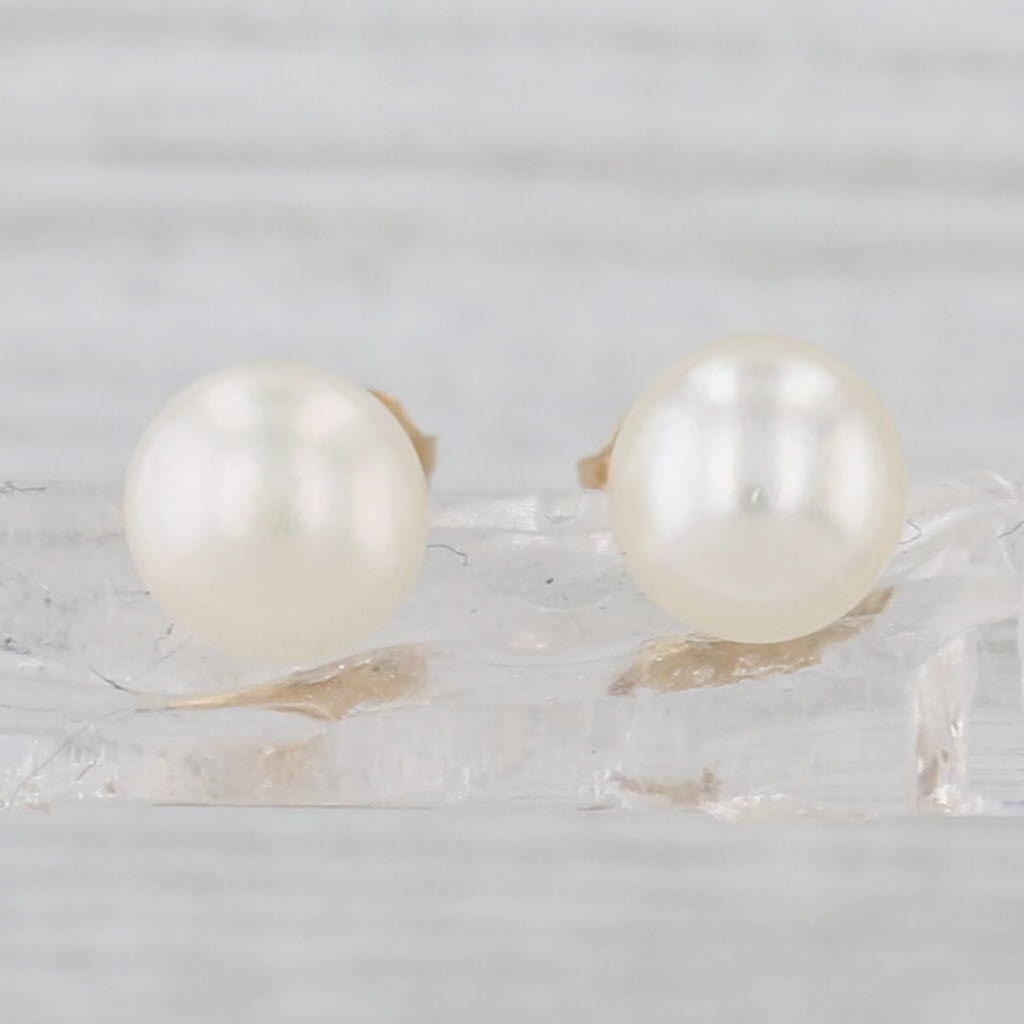 5.3mm Cultured Pearl Stud Earrings 14k Yellow Gold Round Solitaire Studs