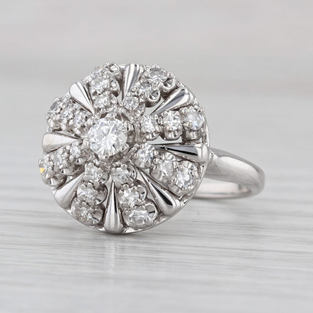 Vintage Jabel 0.48ctw Diamond Engagement Ring 18k White Gold Size 5.5 Cluster