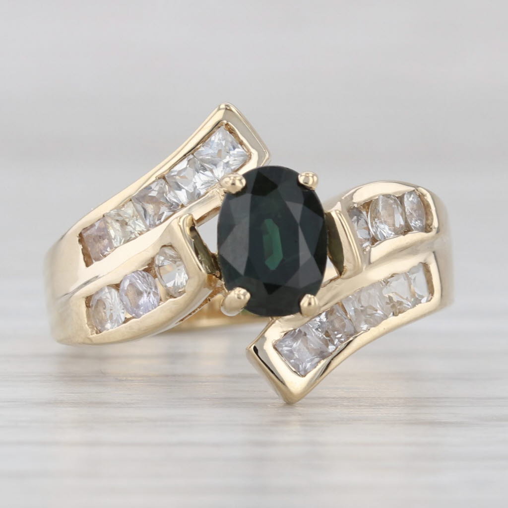 2.10ctw Green & White Sapphire Bypass Ring 10k Yellow Gold Size 7.25