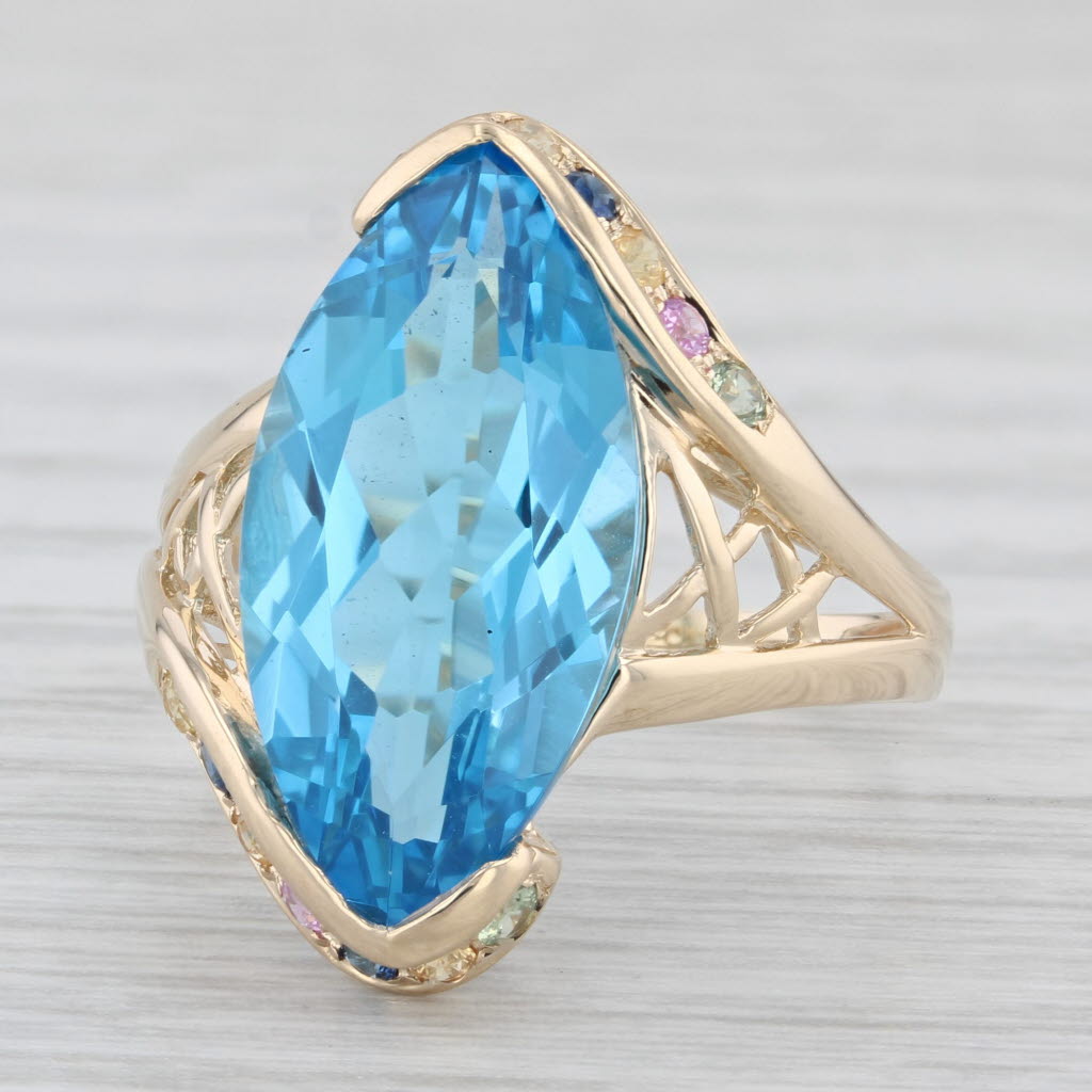 Light Gray 7.70ctw Marquise Blue Topaz Sapphire Ring 14k Yellow Gold Size 8 Bypass