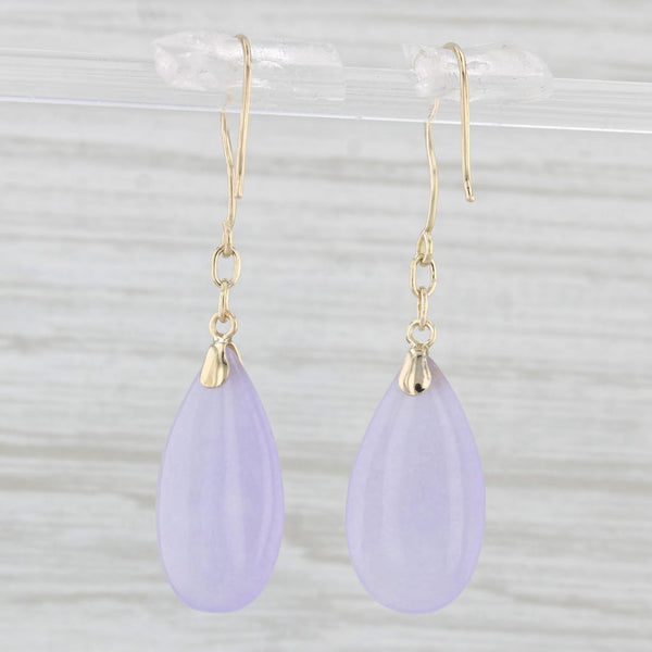 Dyed Lavender Chalcedony Dangle Earrings 14k Yellow Gold Hook Posts