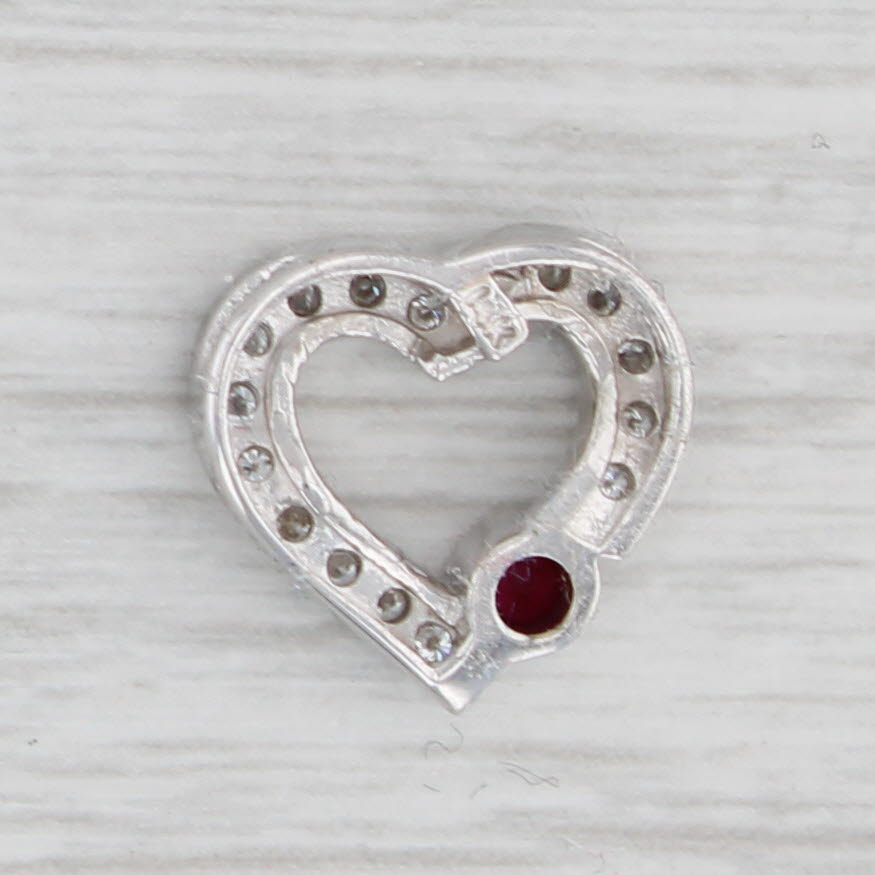 Light Gray 0.21ctw Ruby Diamond Heart Pendant 14k White Gold Small Floating Drop