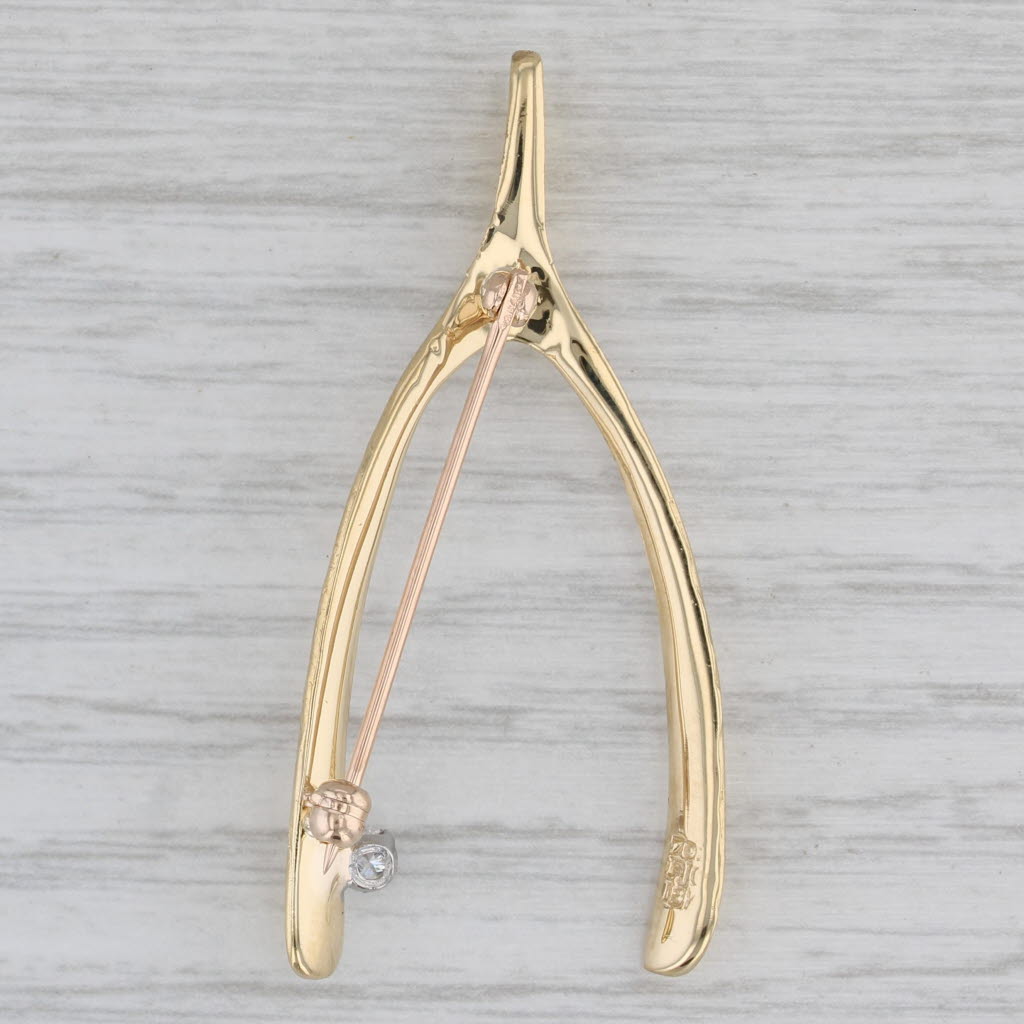 Gray Diamond Wishbone Brooch 18k Yellow Gold Diamond Pin Good Luck