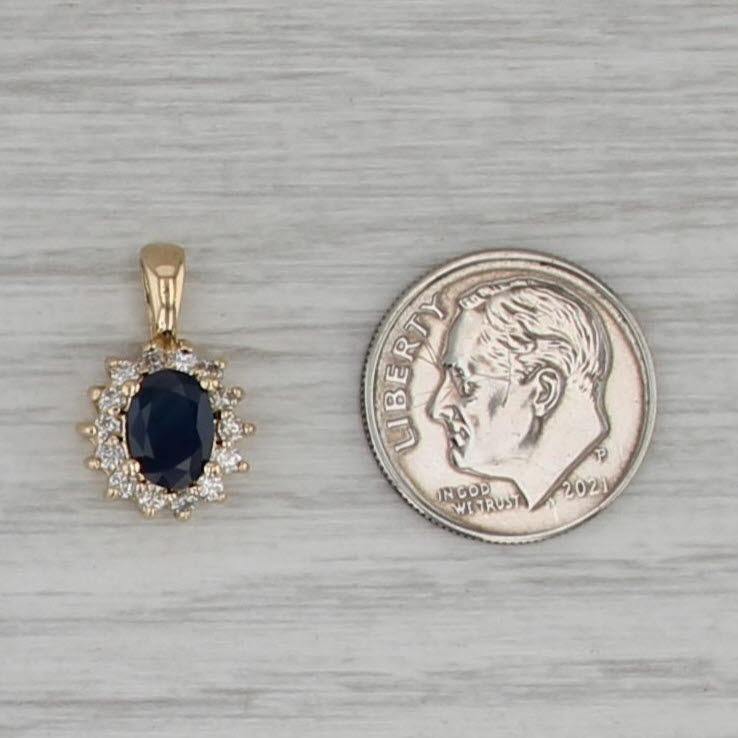 1.35ctw Oval Blue Sapphire Diamond Halo Pendant 14k Yellow Gold