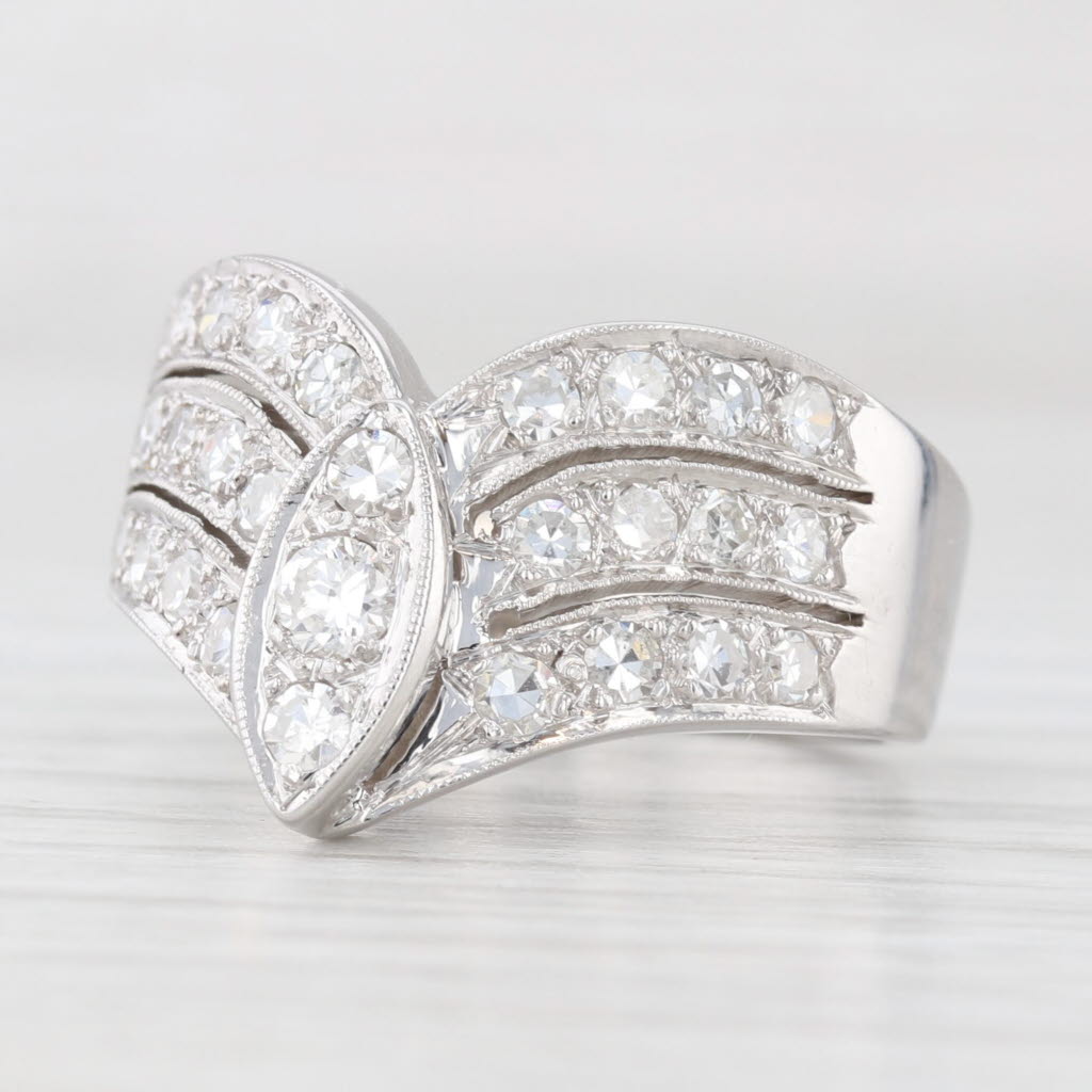 Light Gray 0.90ctw Diamond 3-Band Marquise Setting Ring 14k White Gold Size 8