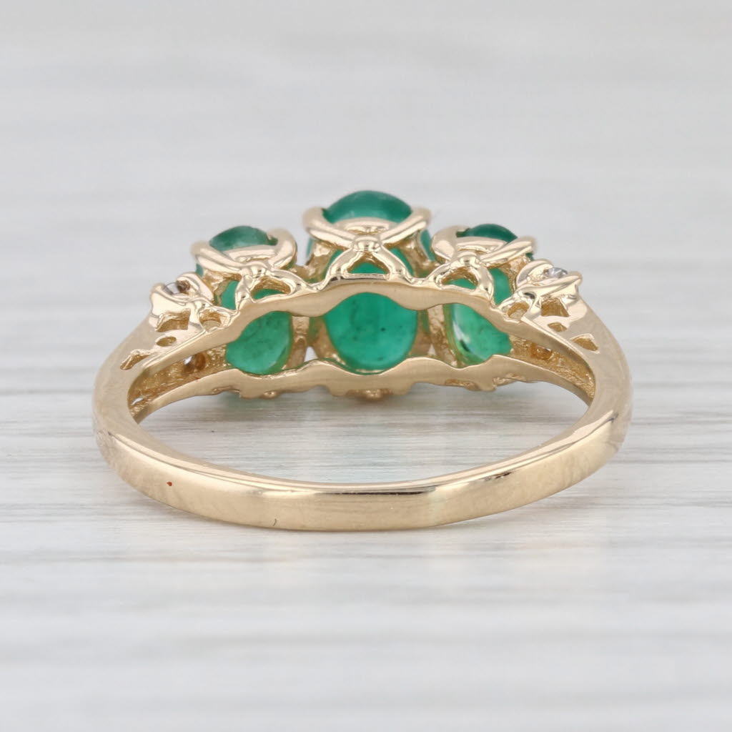 1.84ctw 3-Stone Oval Emerald Diamond Ring 14k Yellow Gold Size 6