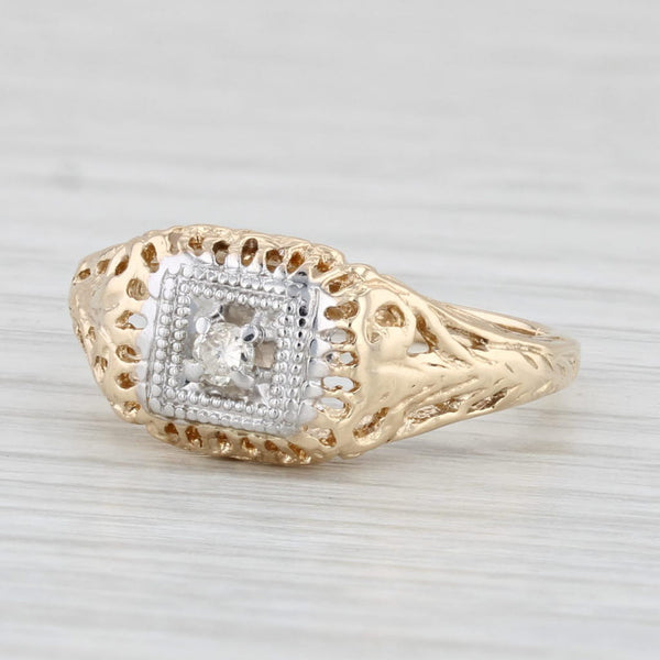 Diamond Solitaire Ring 10k Gold Vintage Filigree Size 6.25