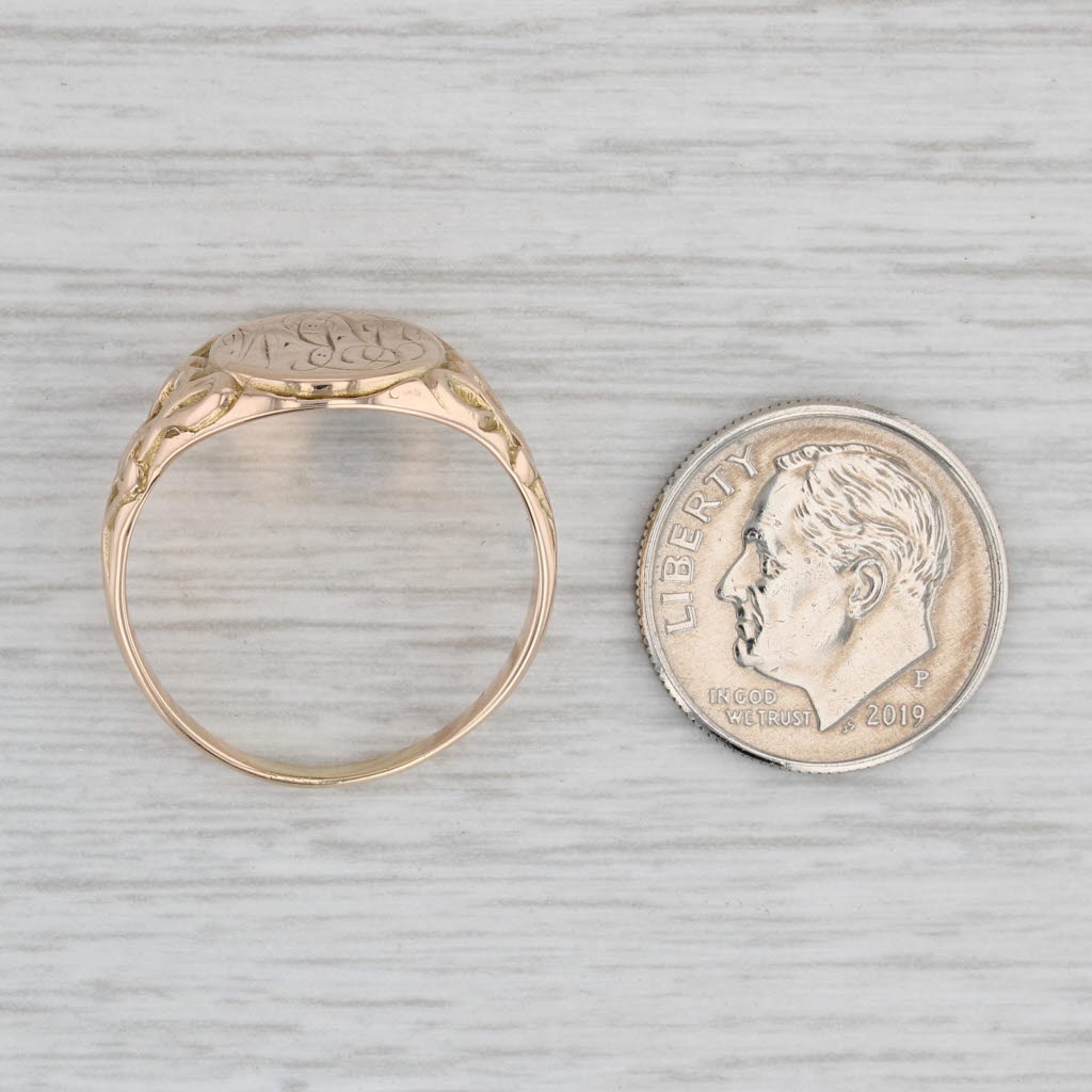 Script Monogrammed Signet Ring 10k Yellow Gold Size 9.5 Vintage Ornate